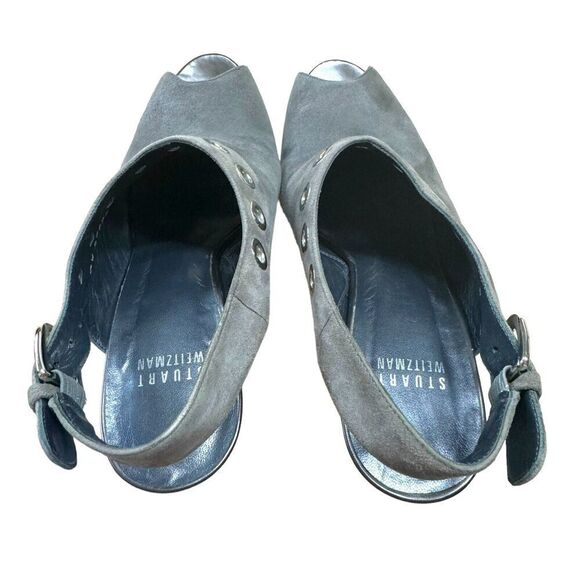 Stuart Weitzman Portside Gray Suede Grommet Platform Slingback Stiletto Sz 7 M - Picture 5 of 11
